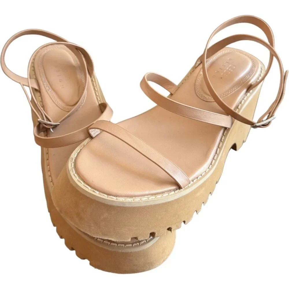 🪻BOGO🪻 ASOS DESIGN‎ Trip Triple Strap Chunky Platform Sandals Beige Size 8.5